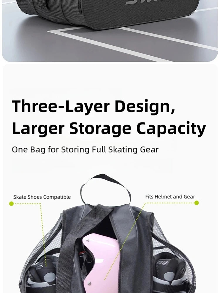 New Ice Skates Storage Bag Inline Skate Bag Top Handle Waterproof Versatile Breathable Accessory with Adjustable Shoulder Strap
