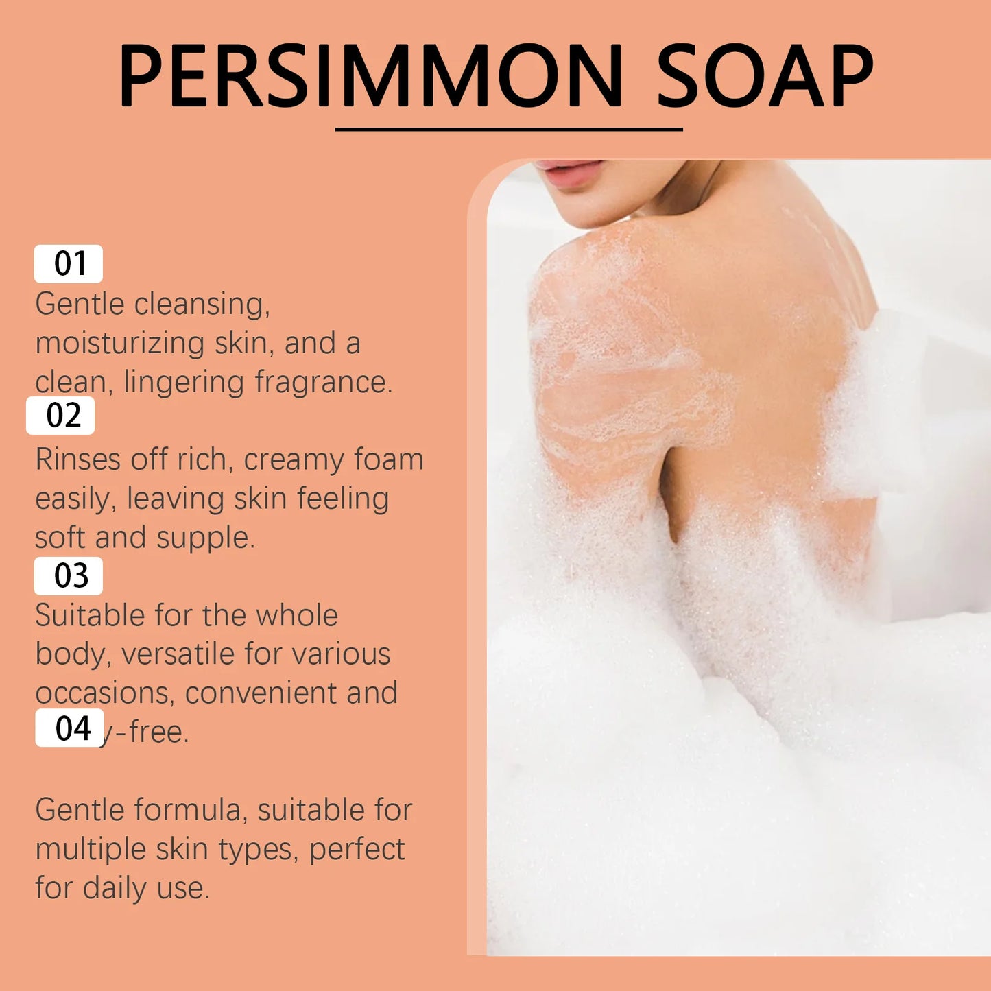 Persimmon Body Cleansing Soap For Body Odor Removal Long-Lasting Oil Control Fresh Natural Fruit Aroma Foaming Body Bath Soap