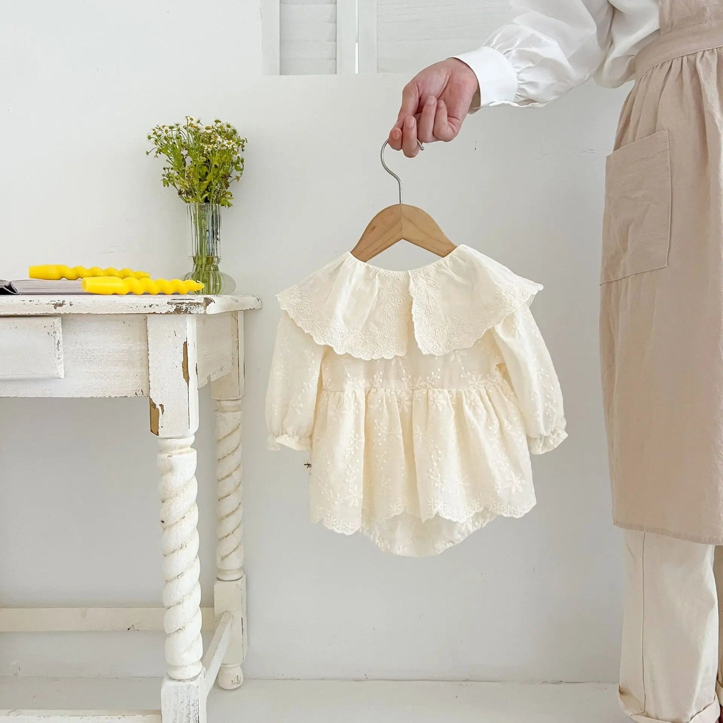 Autumn Newborn Infant Baby Girls Embroidery Lapel Romper Muslin Sweet Princess Long Sleeve Rompers Kids Fashion Baby Clothing