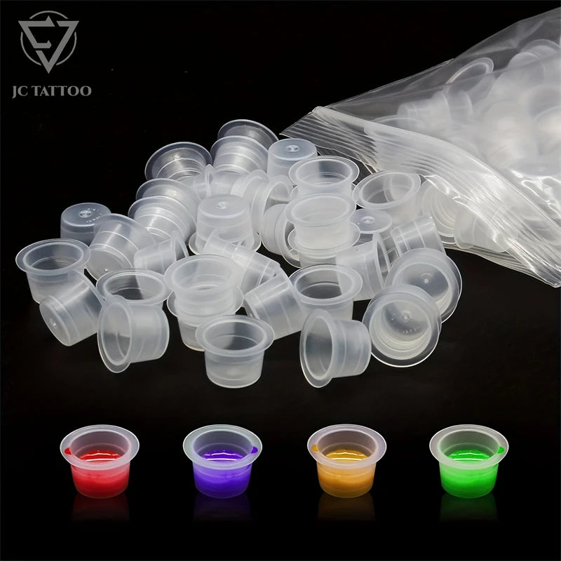 100pcs Disposable Tattoo Ink Cups Plastic Pigment Clear Holder Container Caps Tattoo Permanent Makeup Microblading Supply