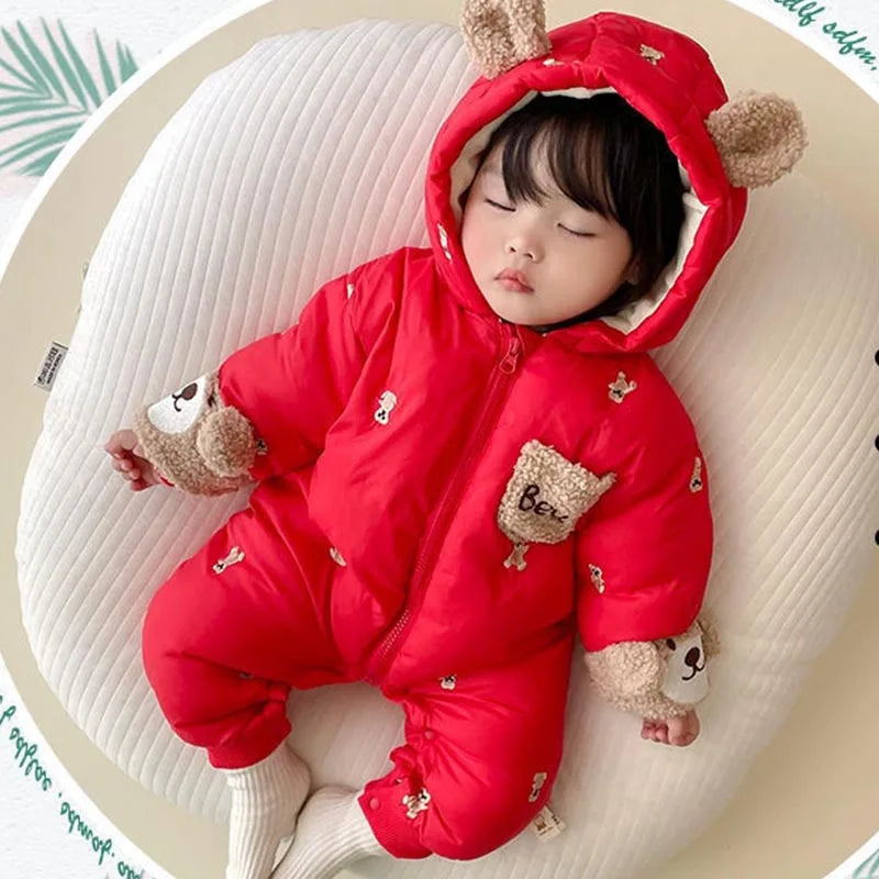 Winter Newborn Baby Romper Thicken Cotton Jumpsuit Infant Onesie Fleece Lining Hooded Rompers for Boy Girl Clothes Kids Outfit