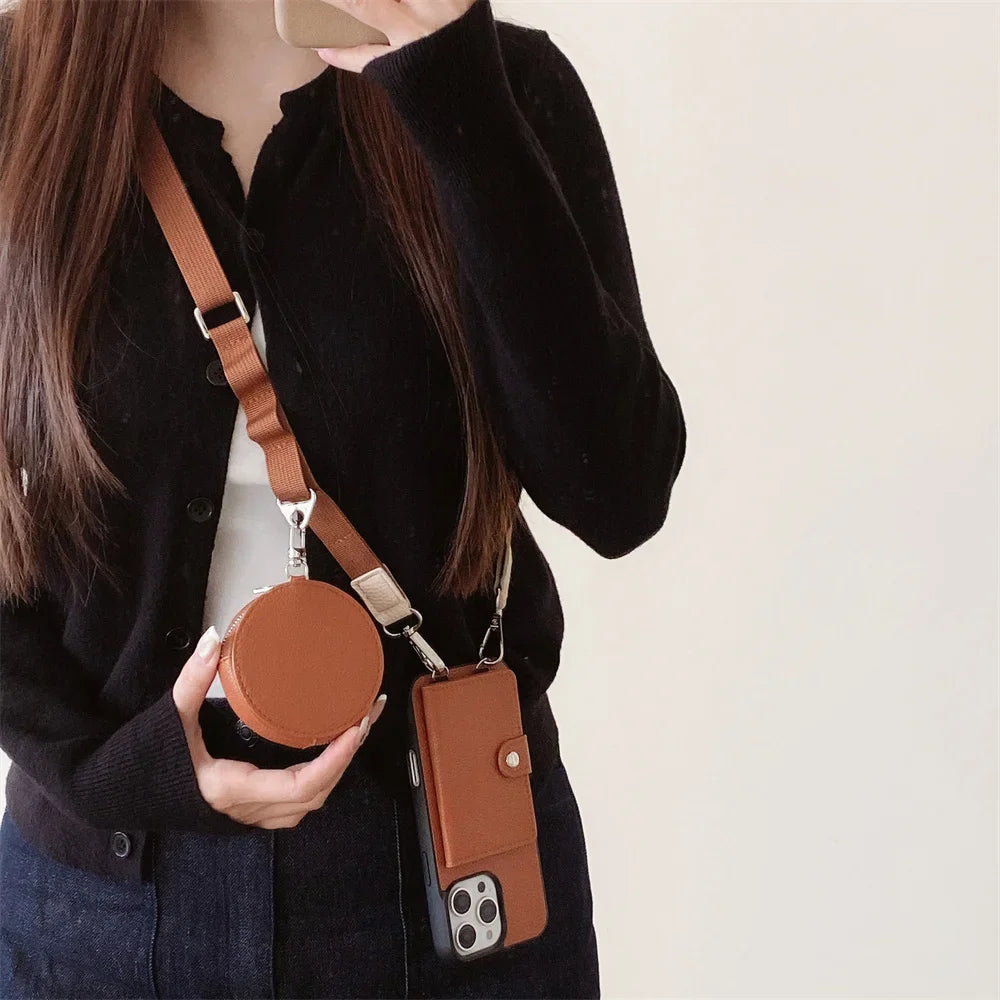 Crossbody Wallet Card Slot Coin Purse for IPhone 17 Air 16 15 Plus 14 13 12 11 Pro Max Leather Protective Phone Case Cover