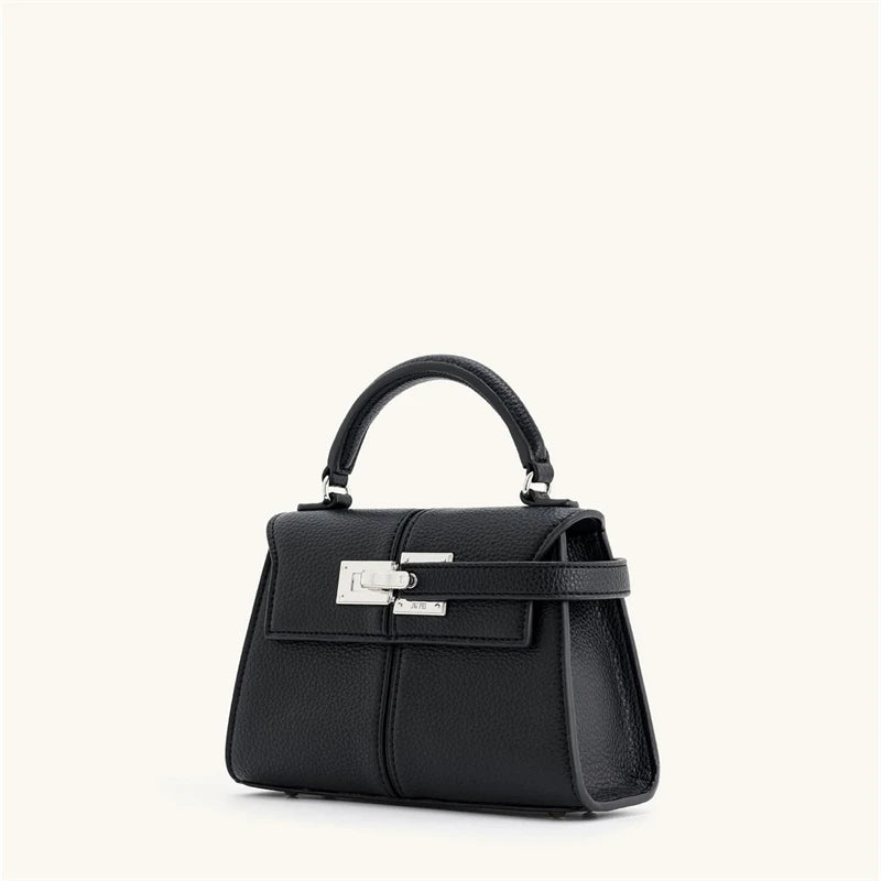 Luxury Elise Mini Square Crossbody Bag: Black Vegan Leather Designer Handbag - High-End Shoulder Purse for Women