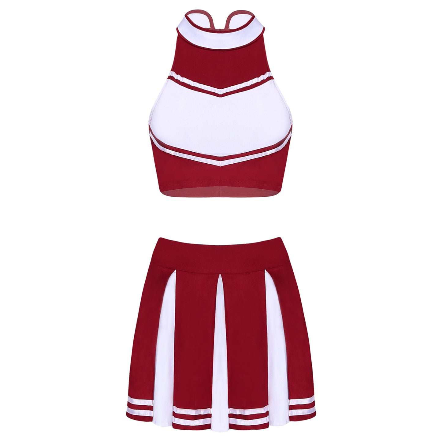 Women Cheerleading Cheerleader Costume Uniform School Girls Carnival Cosplay Outfits Stand Collar Crop Top with Mini Skirt