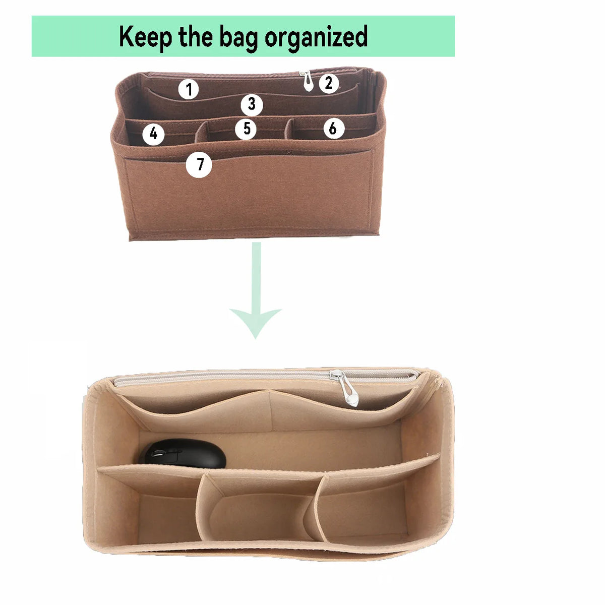 Homefish Felt Insert Liner Purse Organiser Pouch Tote Handbag Internal Storage Bag For Liz Visetos