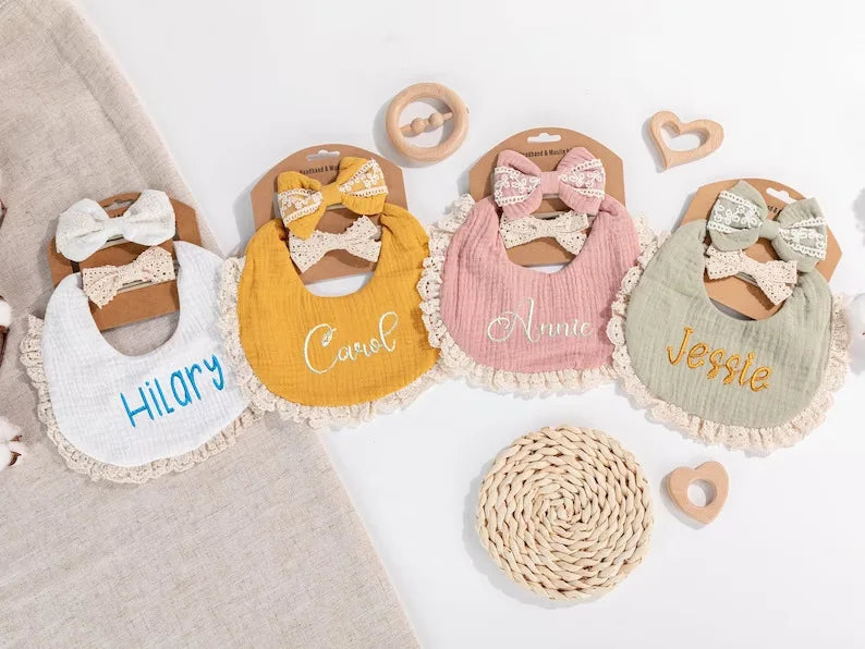 Personalized embroidered baby bib, baby pure cotton gauze bib, mouth in water, baby anti spitting, newborn bib, men's and women'