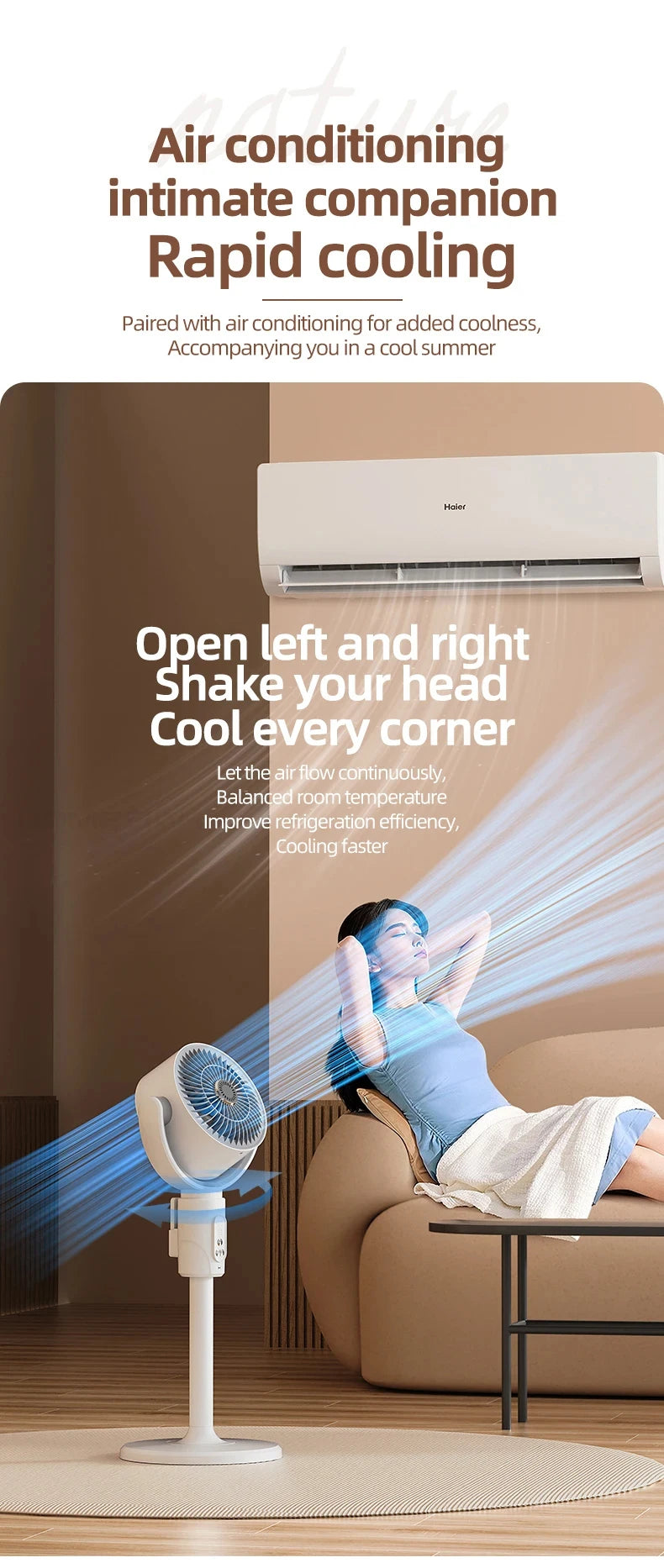 360 Circulation Quiet Powerful Floor Fan,Standing Smart Fans,with Remote Control Adjustable Height