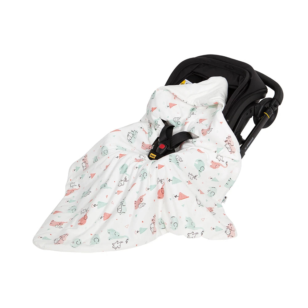 Newborn Basket Blanket 90*90Cm Autumn Windproof Warm Hooded Envelope In Baby Car Seat Cute Elephant Print For Girls