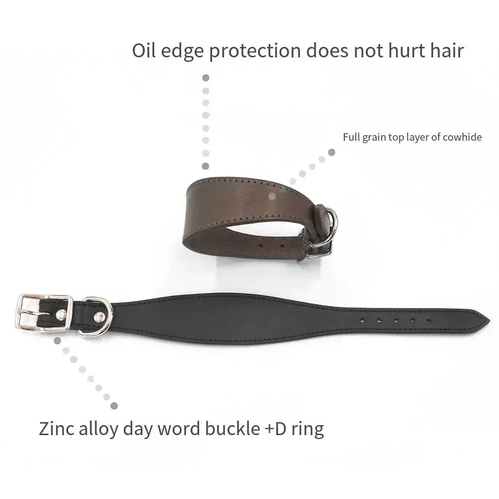 Simple and Adjustable Real Leather Greyhound Collar Wide Huibit Collar Adjustable for Small and Medium Dog Collars Pet Supplies