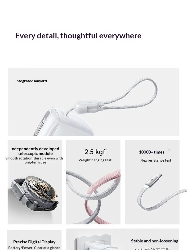 Baseus 67W Pro 3 In 1 Portable Power Bank Retractable Cable Charger 3C Certified Airline Approved For Smartphone 10000mah