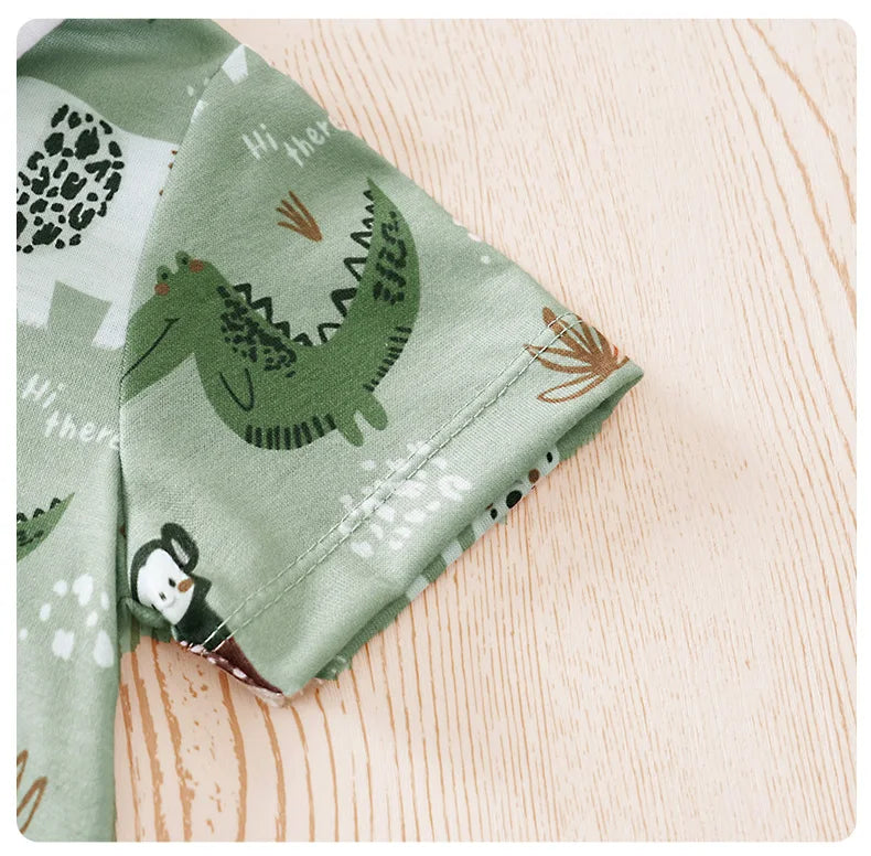 Newborn Baby boys Clothes Set Animal - Green print Fashion Summer Toddler Outfit short sleeve straps Clothe 2-piece outing suit