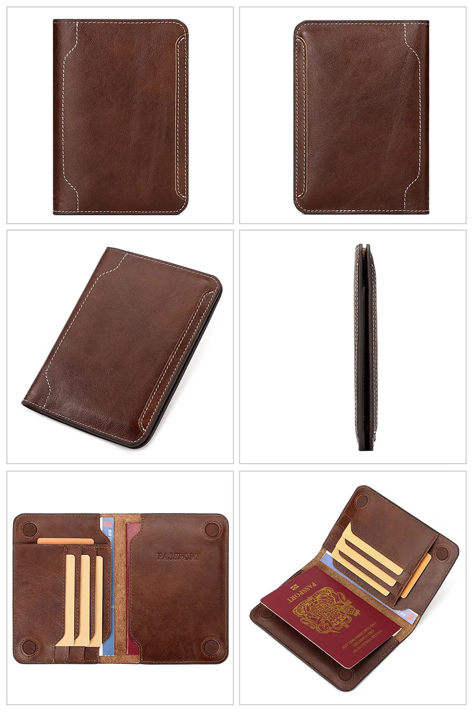 Travel Essentials Passport Holder Wallet RFID Full Grain Leather Mens Credit Card Holder Slim Purse with Vaccine Card Slot