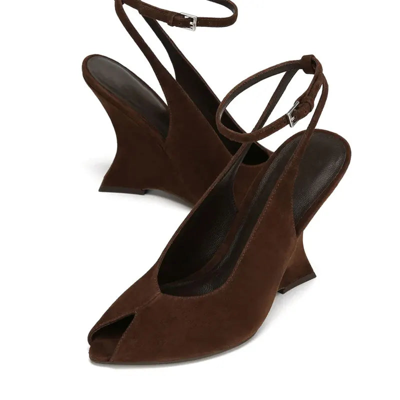 Ladies' Summer Slope Heel Fish Mouth Sandals Thick High Heels Black Comfortable Large Toothed Sandals