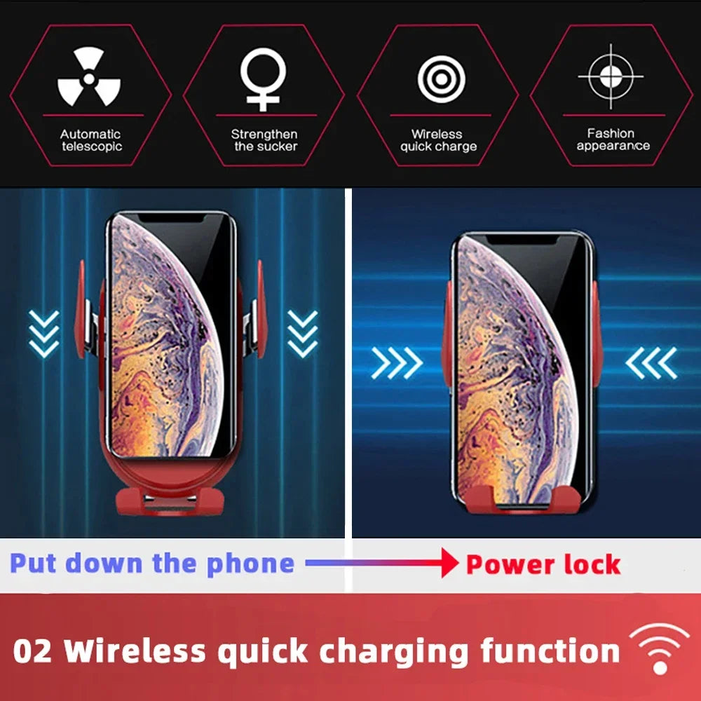 S11 Fashion Qi Fast Wireless Charger Car Phone Holder Smart Infrared Sensor Air Vent Mount Automatic Clamping Mobile Phone Stand