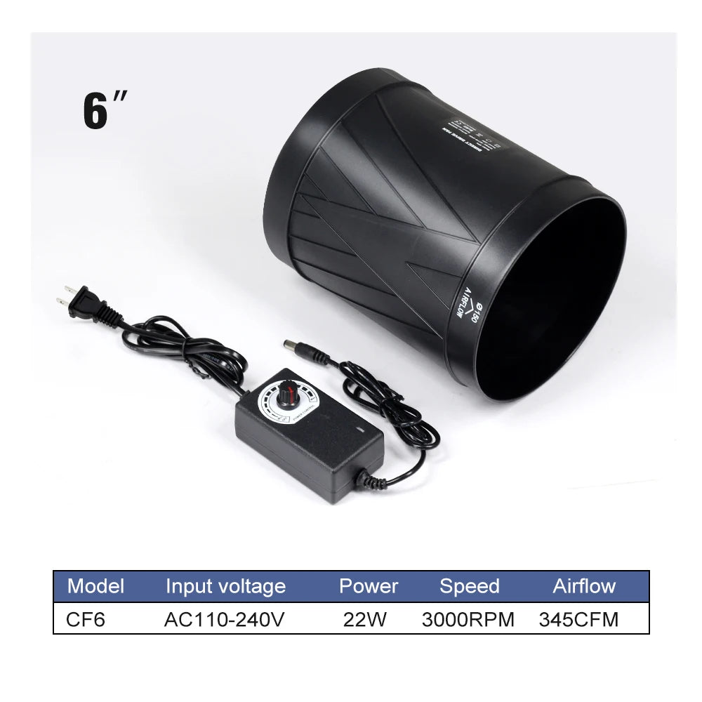 4/6 Inch Inline Duct Fan Adjustable Speed DC Brushless Motor Ventilation Fan for Greenhouse Tent Living Room Dining Room Kitchen