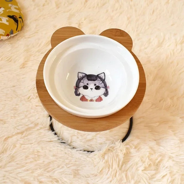 Ceramic Cat Bowl Cat Food Feeder Dog Bowls Drinking Water Bowl Cervical Protection Pet Supplies Ceramic Double Cat Bowls