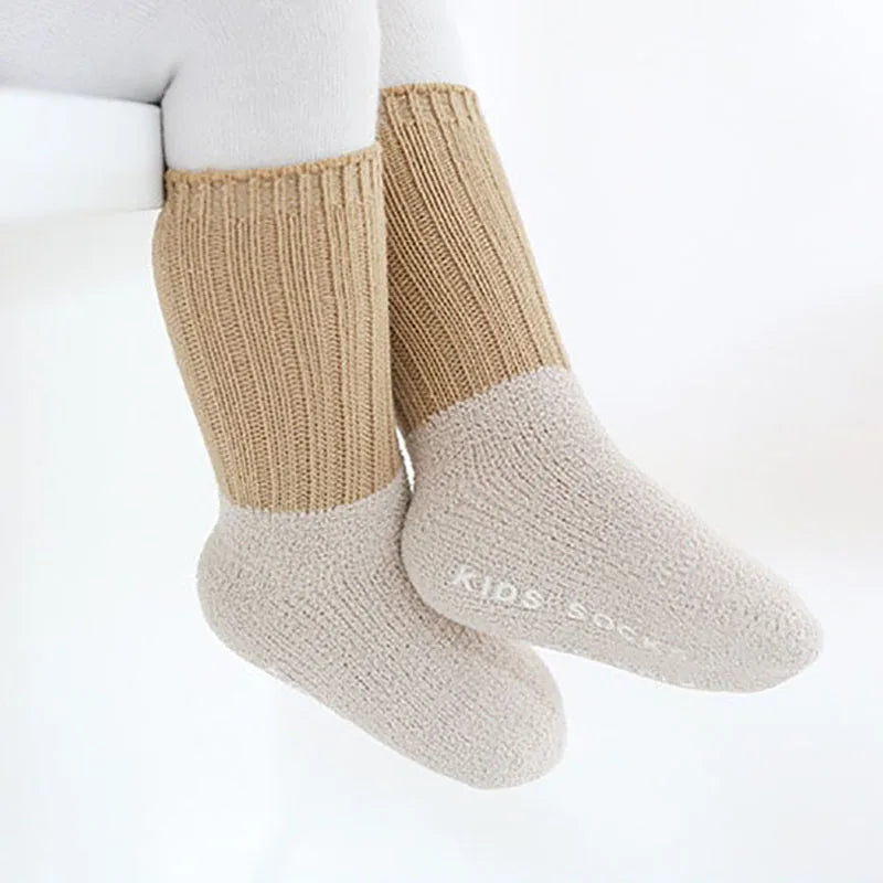 MILANCEL Winter New Baby Socks Infant Patchwork Non-slip Socks Newborn Baby Thickened Warm Socks