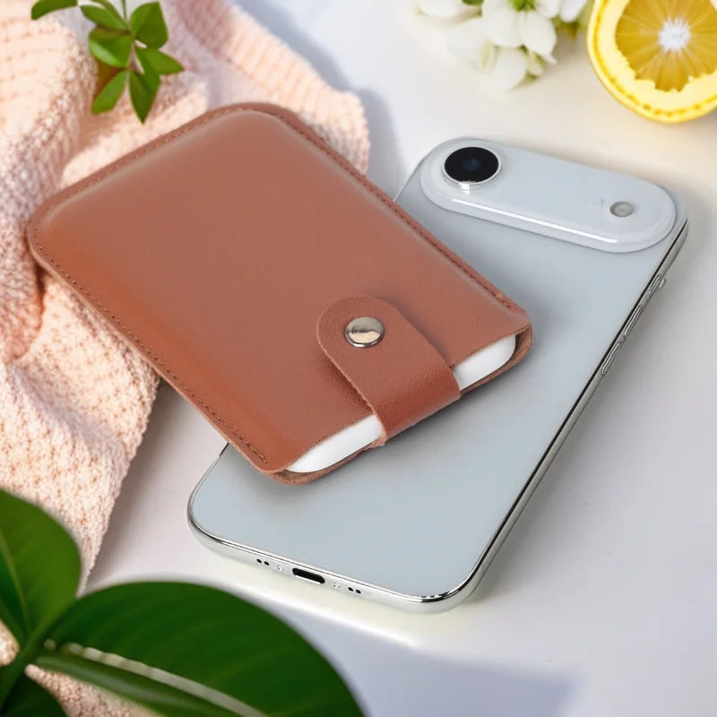 Power Bank Cover Pouch Leather Case for iPhone 17 Air Magsafe External Battery Cover PU Leather Case For iPhone 17 Air Power Ban