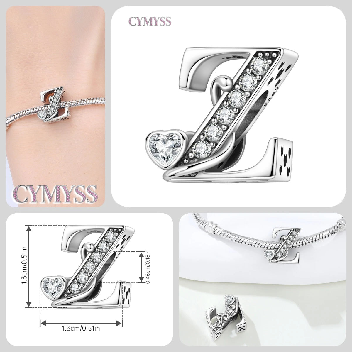 2026 New 925 Sterling Silver Zircon Scroll Grass Pattern 26 Letter Bead Charms for Women Fit DIY Bracelet Necklace Jewelry Gift