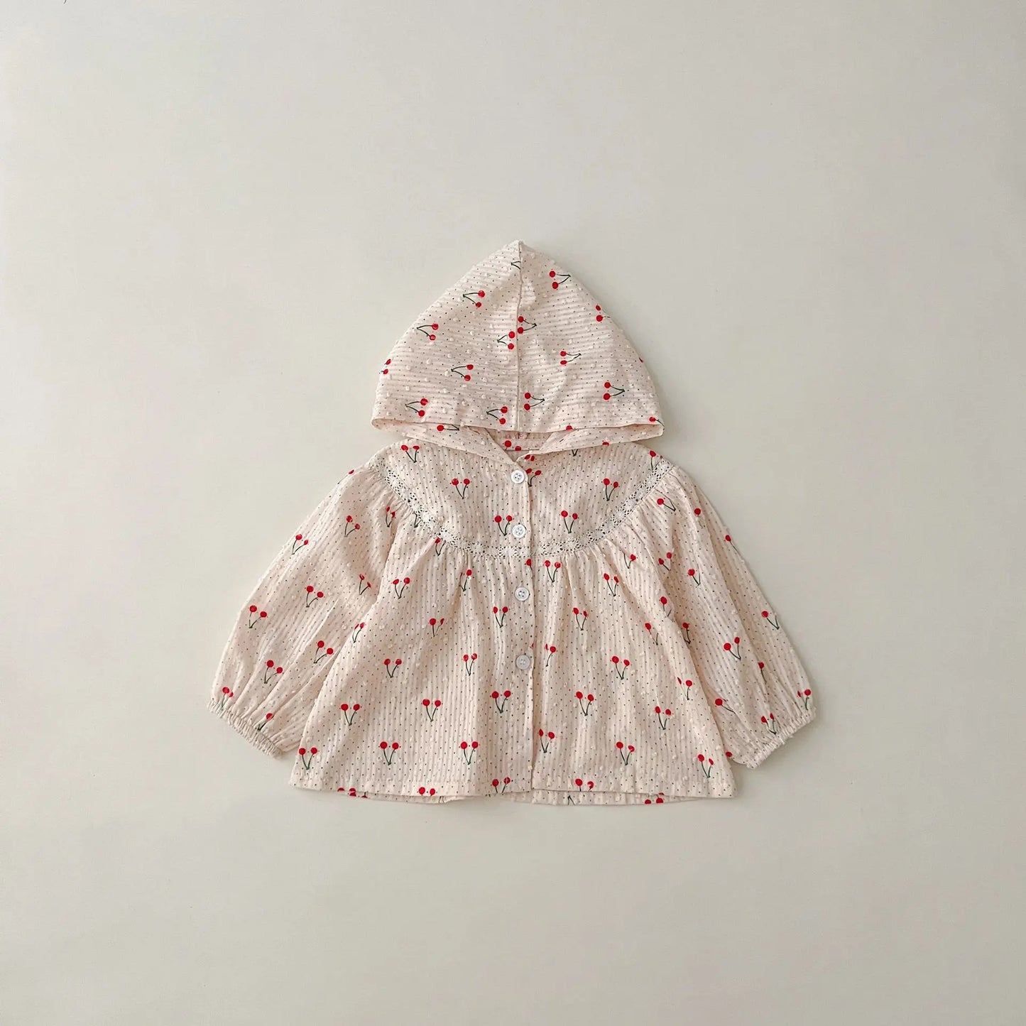 Summer Newborn Infant Baby Girls Thin Sun Protection Clothing Cherry Printing Hooded Coat Ventilate Jacket Kids  Baby Clothing