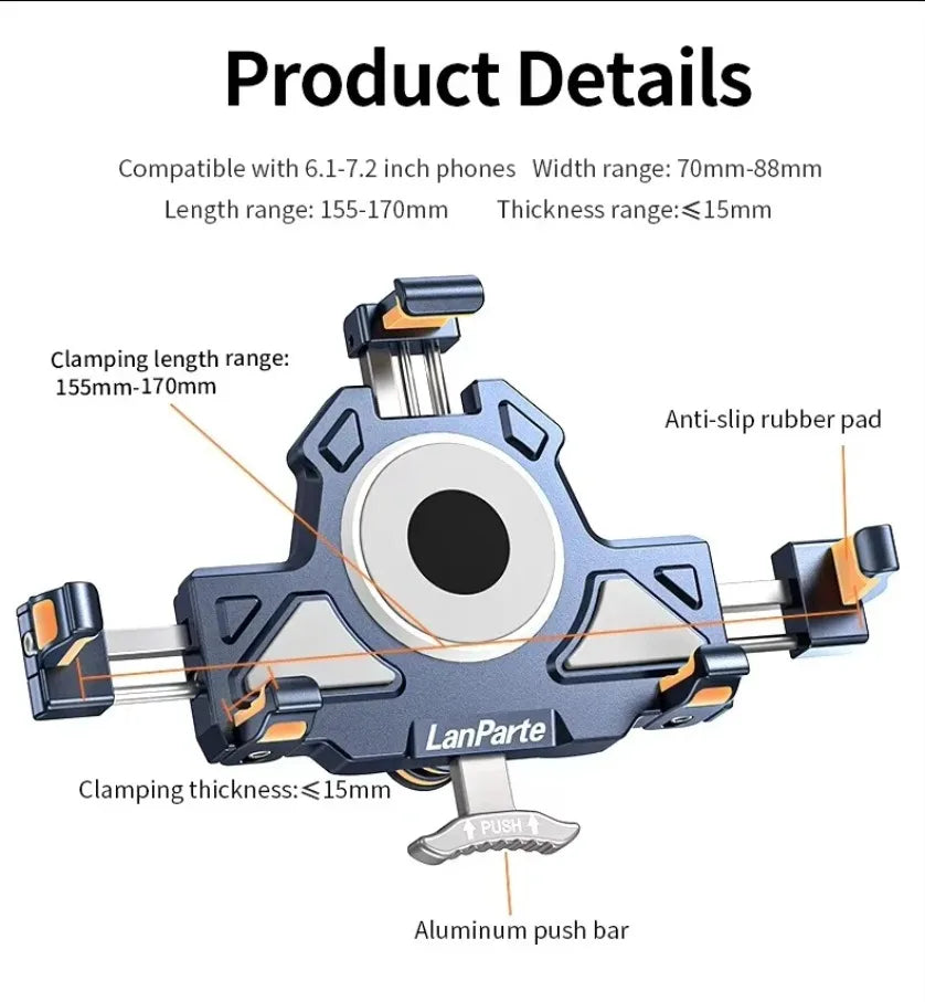Motorbike Bicycle Bike Stand Metal Shockproof Motorcycle Phone Holder 4 Vibration Dampener 15W Wireless Charger Fast Charging