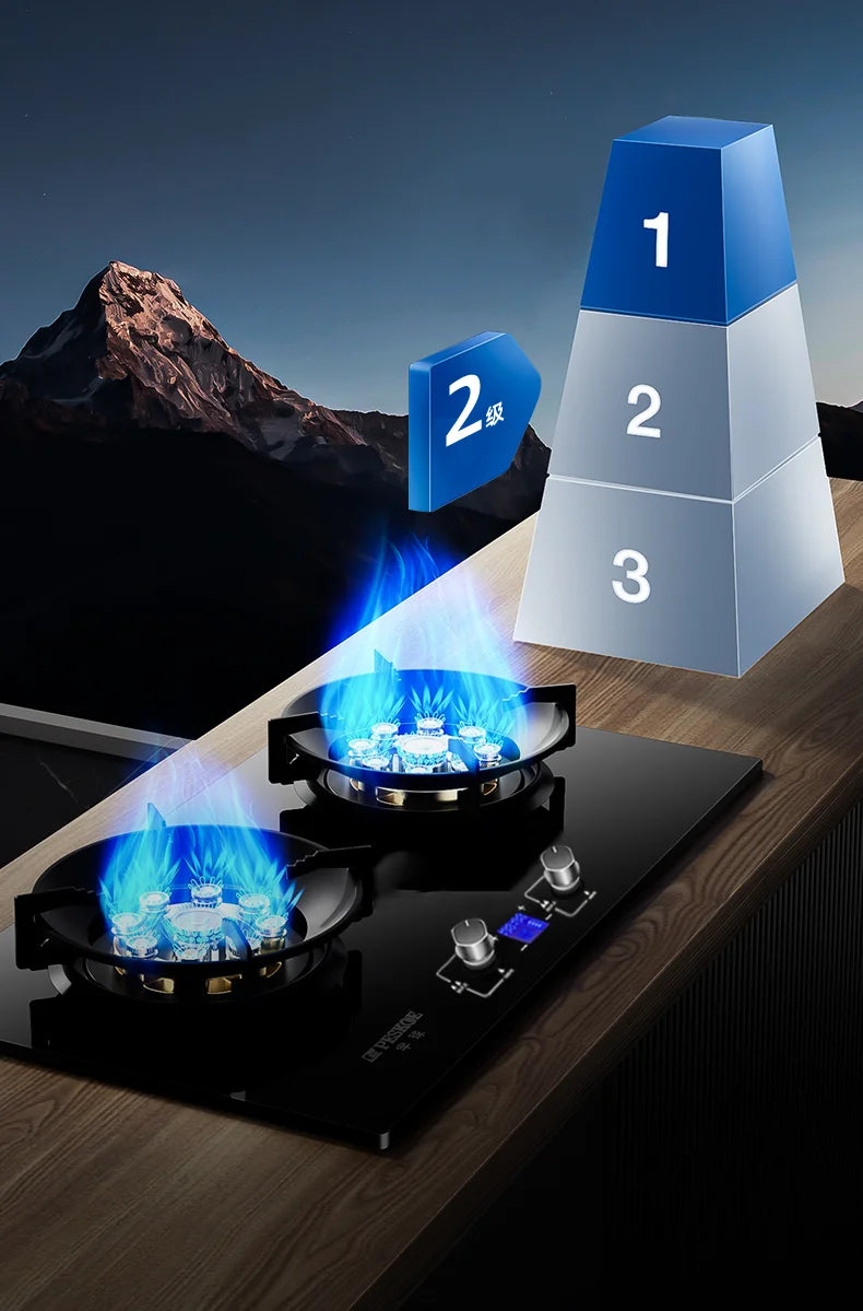 PESKOE Double Burner Gas Stove, 5.2KW High Power, Tabletop & Built-in for Natural Gas & Liquefied Gas Home Use
