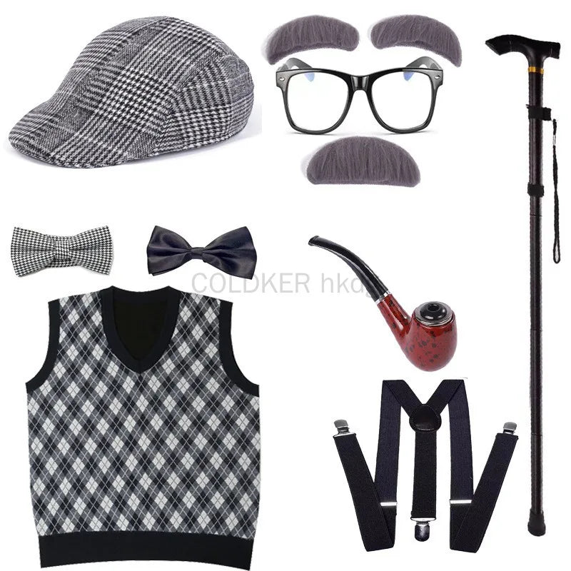 Halloween Festival Old Man Costume Accessories Set 100 Days of School Grandpa Accessories 1920s Men Gatsby Costume