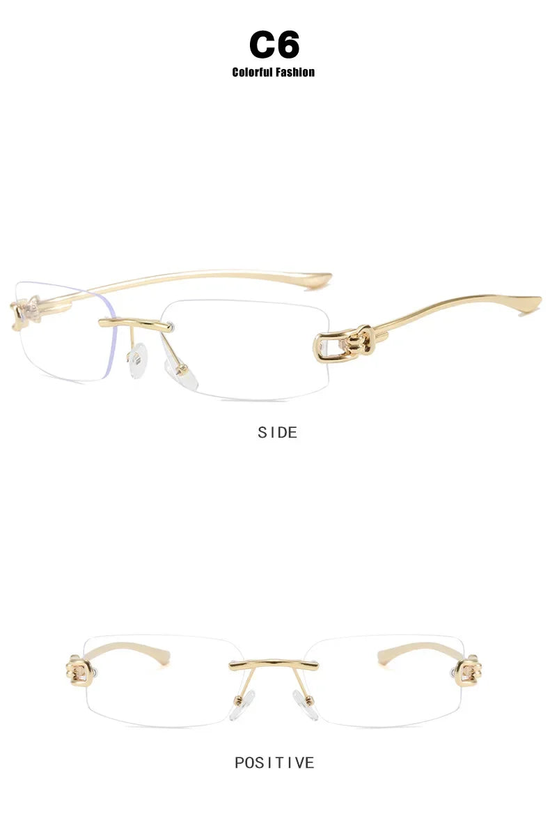 New Fashion Rectangle Rimless Women Sunglasses Retro Clear Ocean Lens Shades UV400 Men Outdoor Travel Sun Glasses