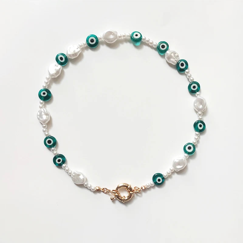 Fashion Rainbow Beads Choker Bohemian Handmade Imitation Pearls Necklace Women Charming Accessories 2022 New Trendy Jewelry