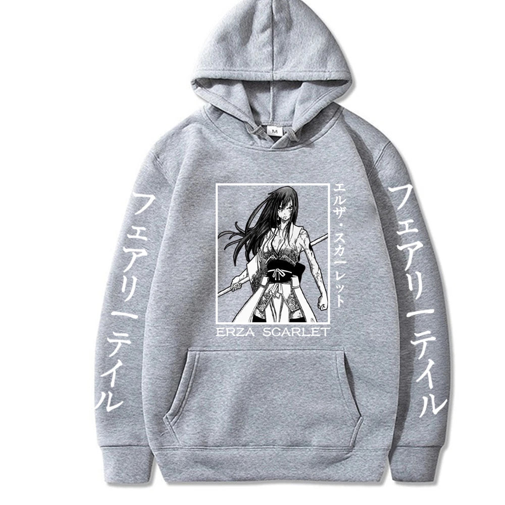 Fairy Tail Print Anime Men's Hoodie Erza Scarlet Clothes Tops Men's Loose Sweatshirts Hip Hop Streetwear Harajuku Male Pullover