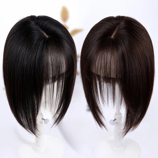 Brown Straight Hair Topper For Women Skin Silk Base Virgin Human Hair Piece Cover Breathable Silk Top Toupee with Clips in