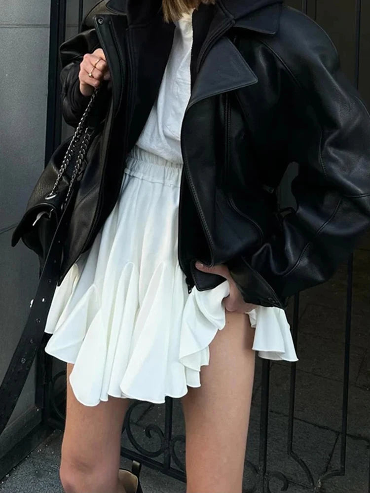 Summer White Women's Mini Skirt A-line High Waist Sexy Cute Ruffle Vintage Tennis Skirt Elastic Waist Tutu Short Skirts Women