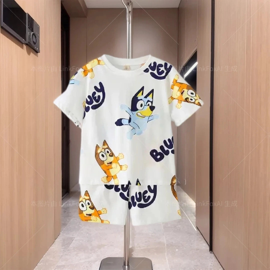 Cute Cartoon Print Design Short Sleeved Shorts Summer Men's And Women's Two-piece Set Children's Short Sleeved T-shirt Set