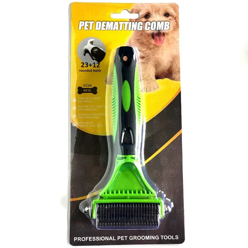 Professional Dog Dematting Comb Pet Hair Brush Double Sided Fur Knot Cutter Cat Grooming Shedding Brush for Pet Hair Tangles