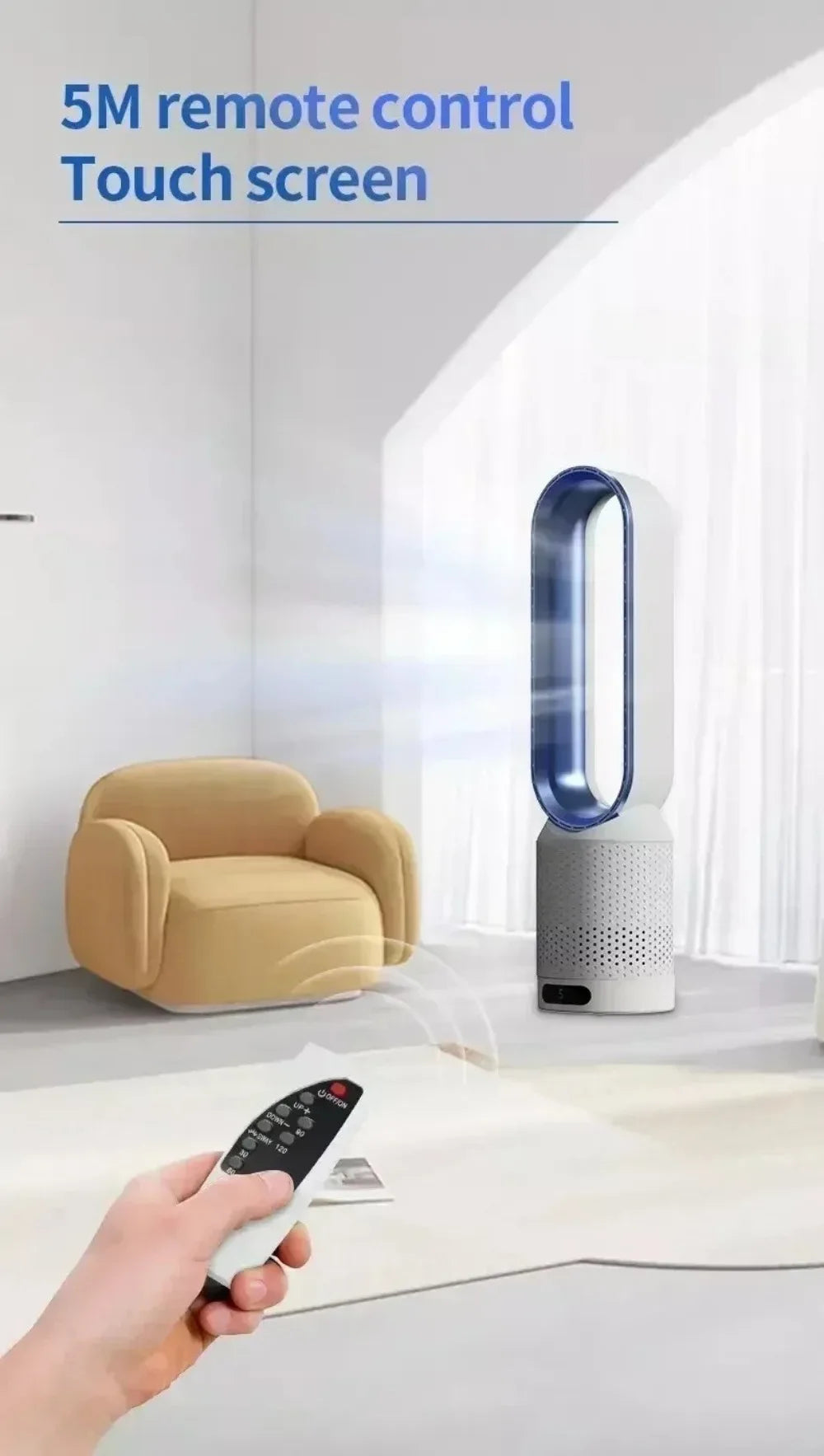 Smart Bladeless Fan 8 Gear Wind Speed Intelligent Timing 90° Shaking Head Remote Control Quiet Desktop Fan for Office Bedroom