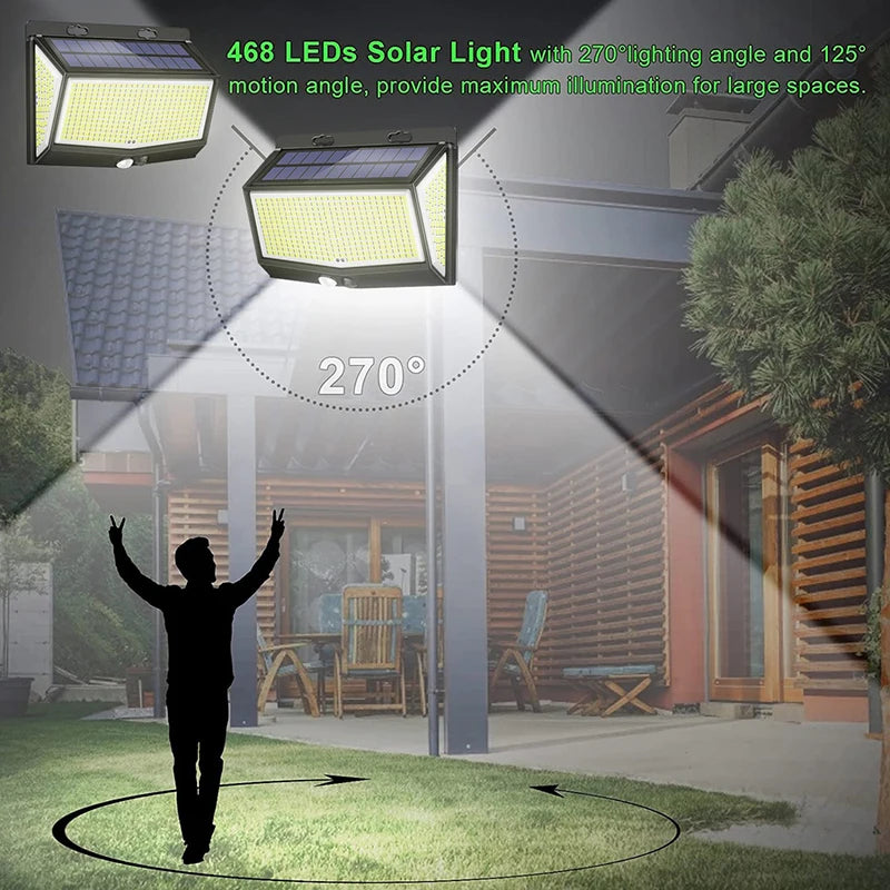 Outdoor 100 LED/468 LED Solar Light Motion Sensor Waterproof Solar Light Solar Power Garden Corridor Decoration Emergency Light