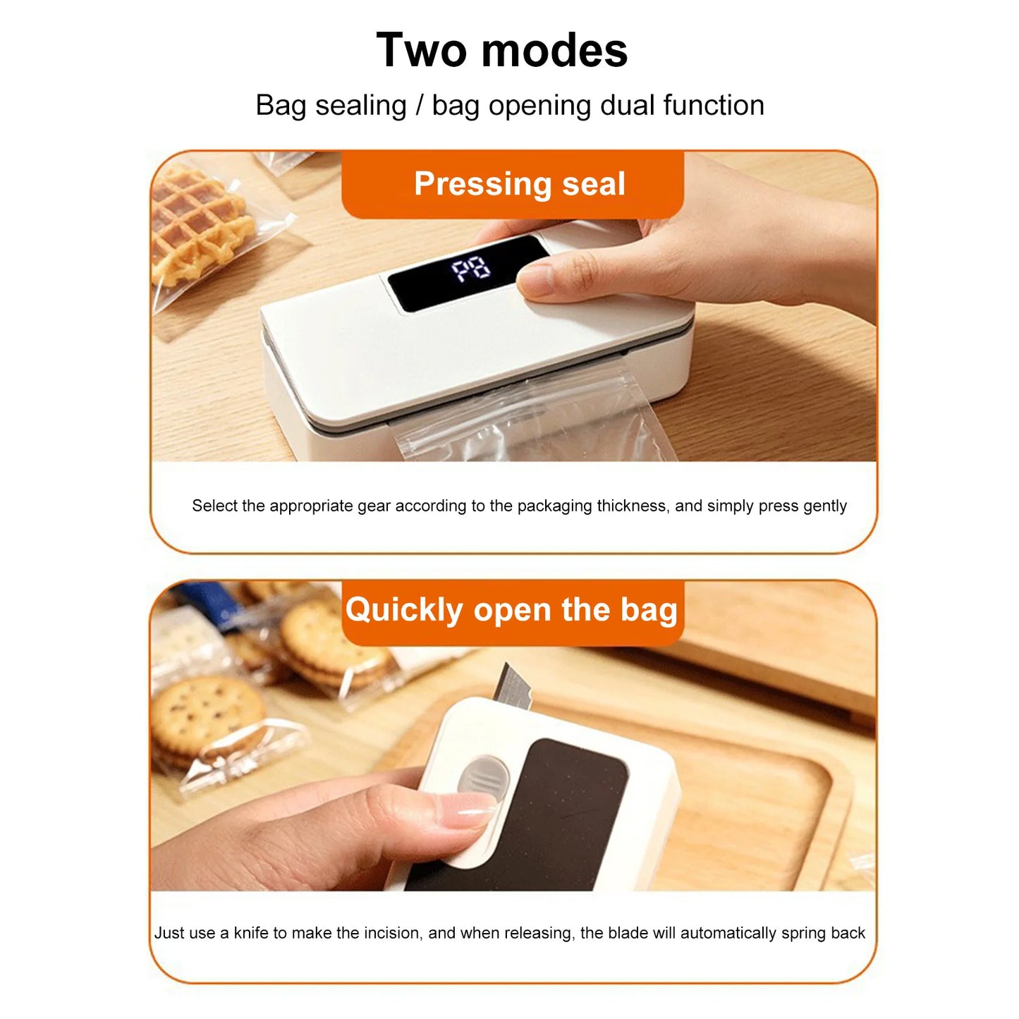 Fridge Magnet Sealer 8-Level Adjustable Mini Bags Sealer and Cutter 1800mAh Handheld Bags Resealer Machine for Fridge & Kitchen