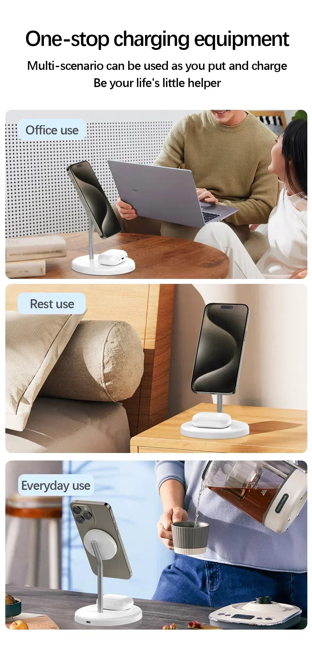 2-in-1 Magnetic Wireless Charger Stand for iPhone 17 16 15 14 13 12 AirPods 4/3 Pro for MagSafe Fast Wireless Charging Stantion