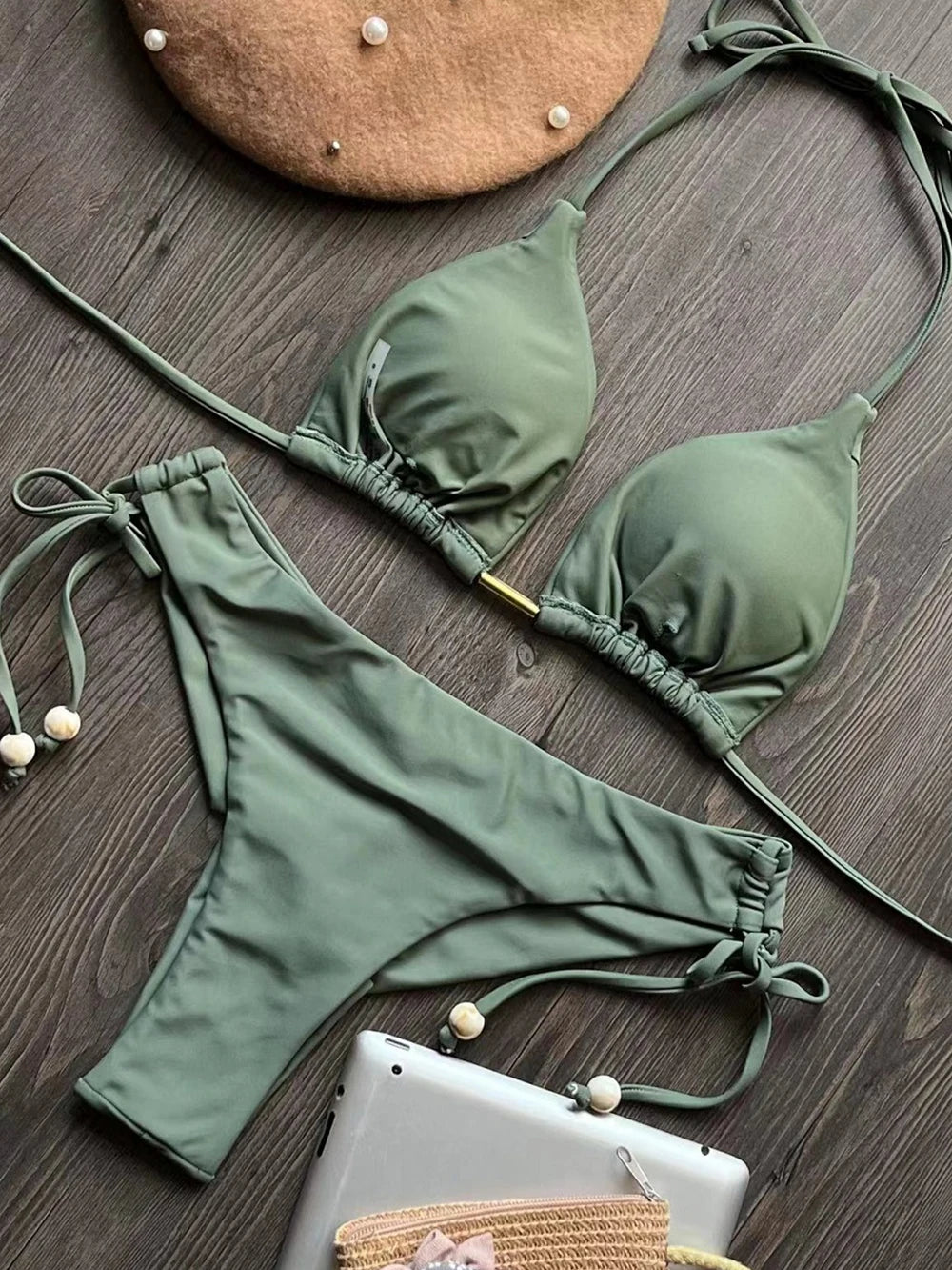 2026 Sexy Folds Bikini Set Solid Micro Bikinis Women Swimsuit Female Triangle Swimwear Beach Wear Bathing Suit