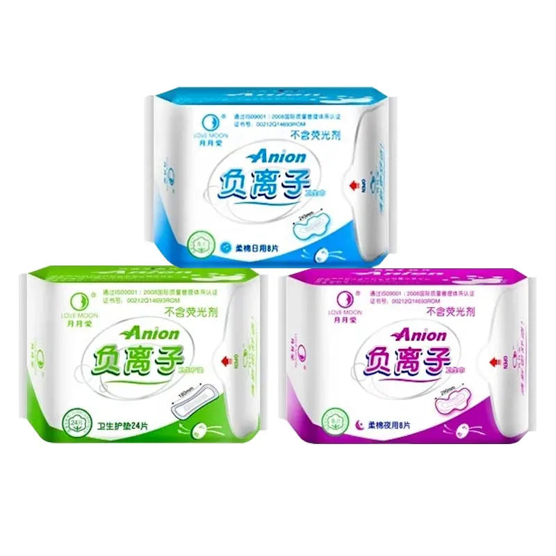 3packs/lots LOVE MOON Anion Sanitary towel Feminine Hygiene Sanitary Napkin Soft Mesh Menstrual Pads Organic Cotton for women