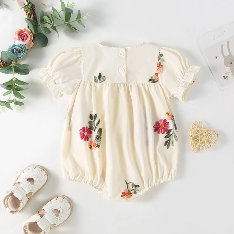 MILANCEL New Baby Summer Clothes Infant Girl's Floral Puff Sleeve Bodysuit Toddler Tee And Shorts 2PCS Sets ﻿Children's Outfit