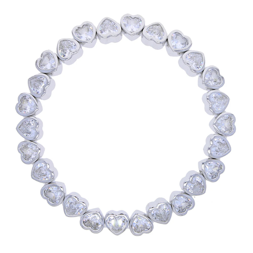 New Iced Out Bling CZ Geometric Stretchy Stretch Double Tennis Chain Bracelet Adjusted Size Bangle For Women Fashion Jewelry