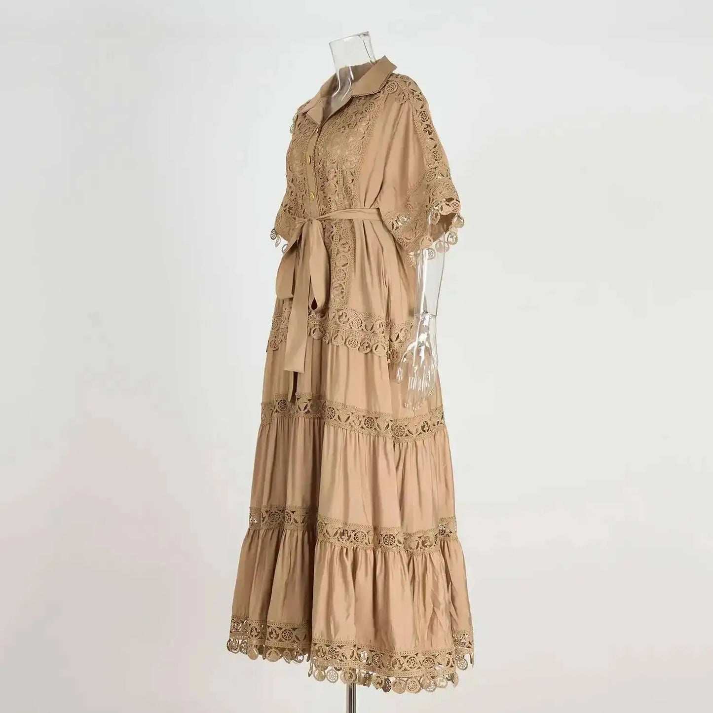 Luxury Long Maxi Dresses Shirt Women 2025 Summer Holiday Lace Embroidery Cotton Loose Big Size Hollow Out Wedding Dress White