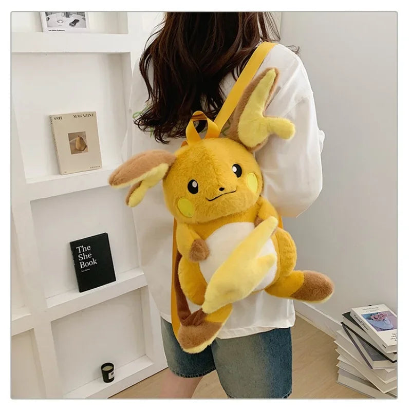 Japanese Style Plush Shoulder Bag Raichu Pikachu Eevee Psyduck Gengar Design Crossbody Backpack for Student Daily Outfit Gift