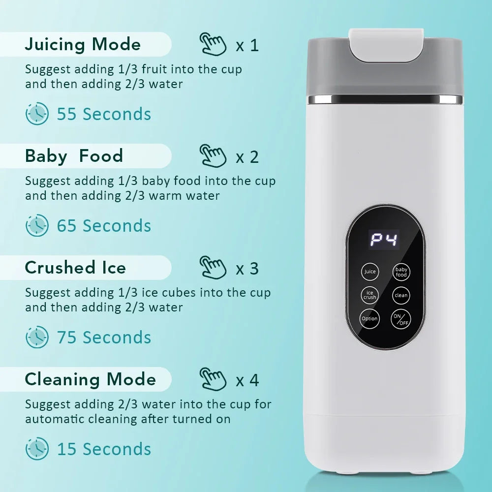 400ML Portable Electric Juicer 2 Cup Home Mini Multifunctional Wireless Blender USB Rechargeable Small Juice Cup Mixer Machine
