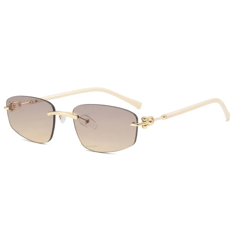 cutting rimless square sunglasses for women new fashion brand beige gradient sun glasses ladies alloy elegant shades driving