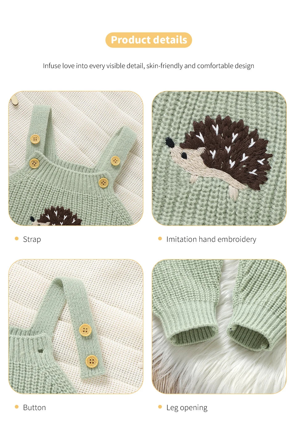 Baby Girls Boys Rompers Cute Hedgehog Knitted Newborn Sleeveless Sunsuits Jumpsuits 0-18m Infant Unisex Overalls Toddler Costume