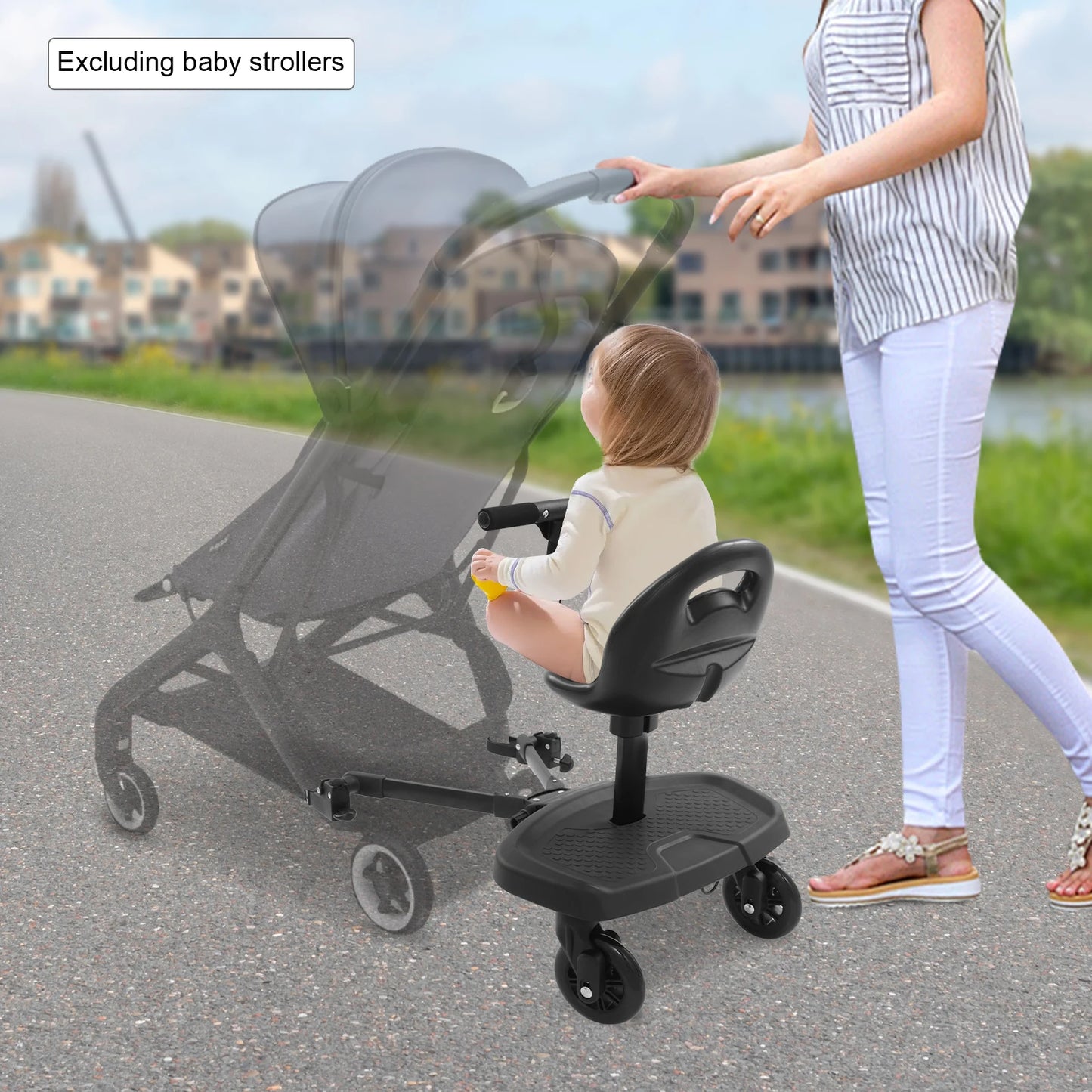 Baby Stroller Pedal Board Toddler Footboard , Child Pedal Attachment to Universal Strollers with Seat For Infants 2-6 years