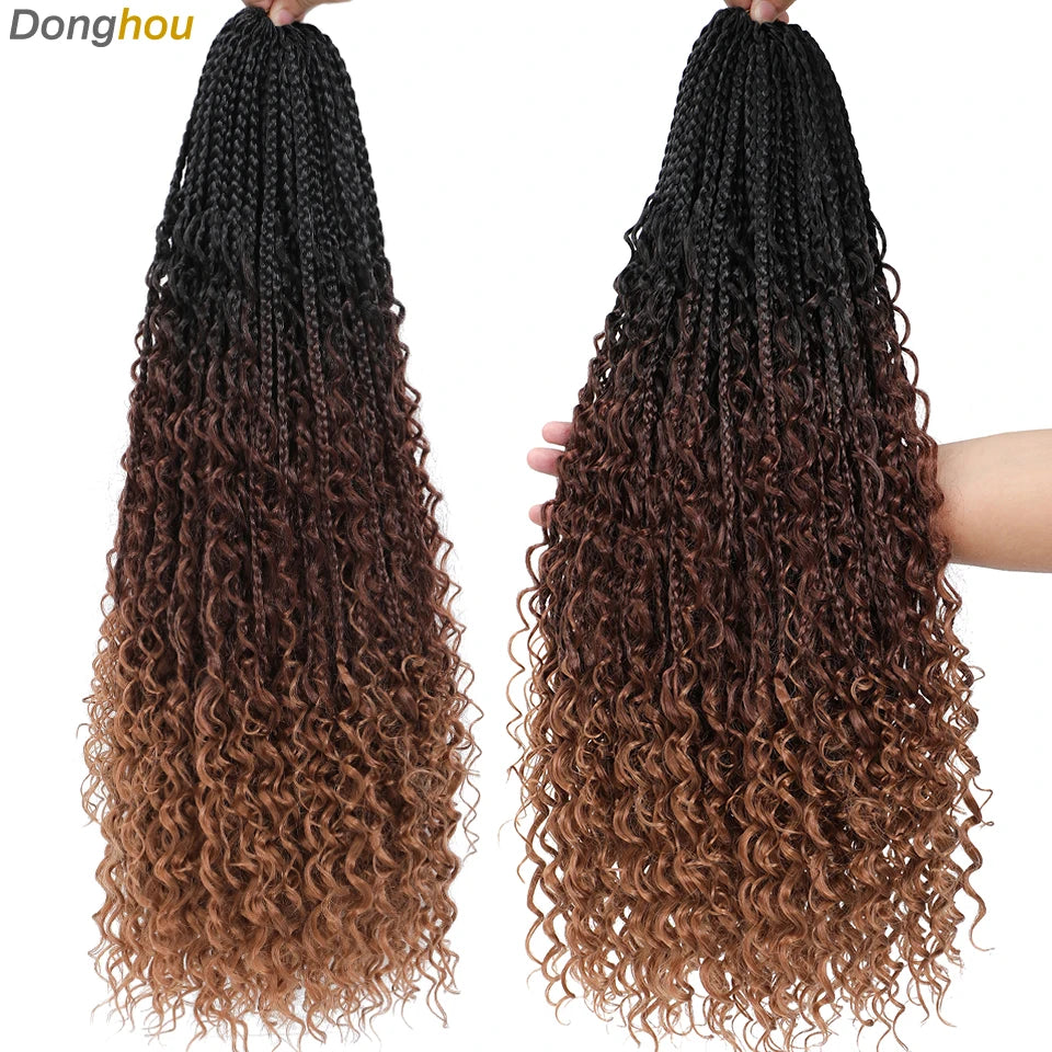 14 18 24 Inch Boho Box Braids Crochet Braids Curly Ends 1B 30 27 #4 Bug 8 Colors Ombre Goddess Bohemian Box Braids Crochet Hair