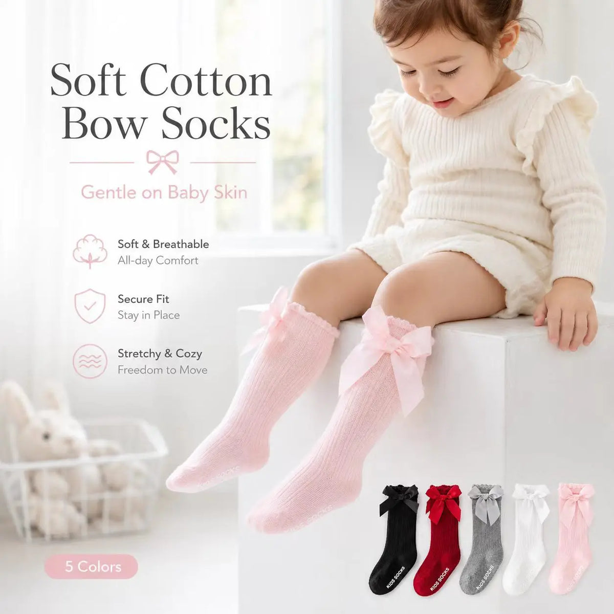 3Pairs/set Baby Girls Big Bow Knee High Socks Spring Autumn Children Non-slip Floor Sock Infant Toddler Princess Stockings 0-3Y